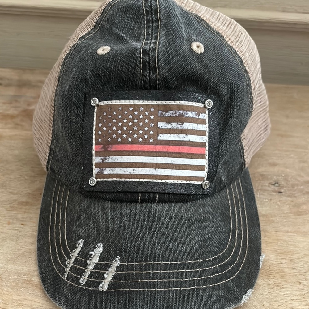 Vintage American Flag Trucker Hat this stands for fire department